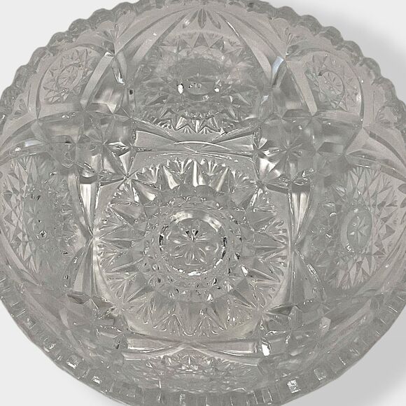 VTG ABP Unmarked Cut Glass Crystal Fruit Bowl Sawtooth Edge Starts 6.5” Heavy - Picture 15 of 16